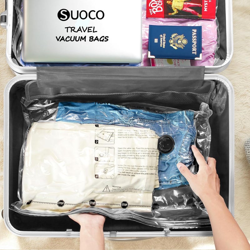 SUOCO أكياس فراغ للسفر للملابس مع مضخة كهربائية قابلة لإعادة الشحن، 15 حزمة من مكعبات التعبئة المنظمة للتخزين للحقائب، أكياس موفرة للمساحة لرحلات العطلات - Image 5